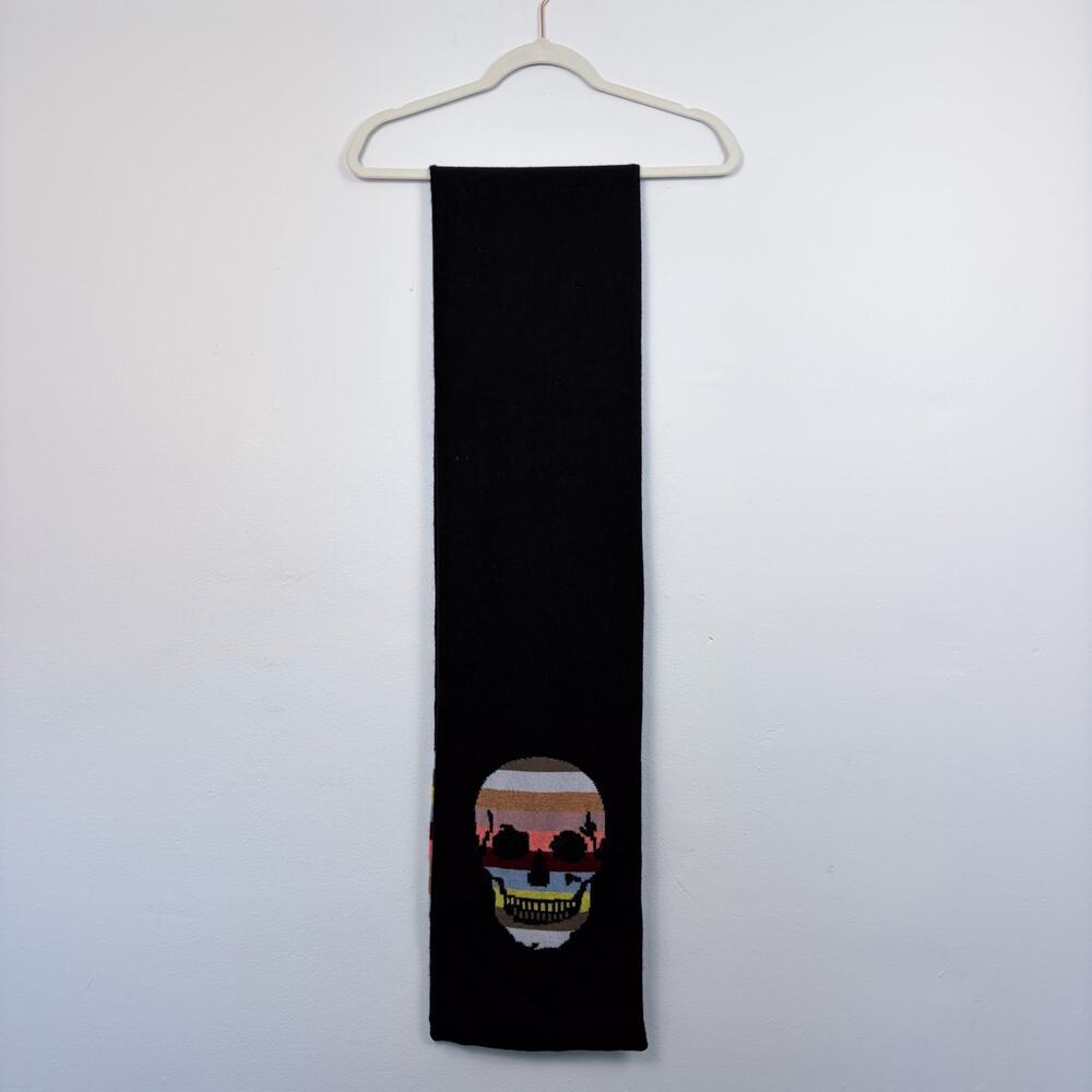 Skull Cashmere Rainbow Strip Skull Graphic Scarf
